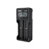 Įkroviklis akumuliatoriams XTAR VC2SL – USB 5V 1A, LCD, krauna 2 elementus, suderinamas Li‑Ion/NiMH/NiCd, dydžiai A/AA/AAA/AAAA/C/D/SC, juodas