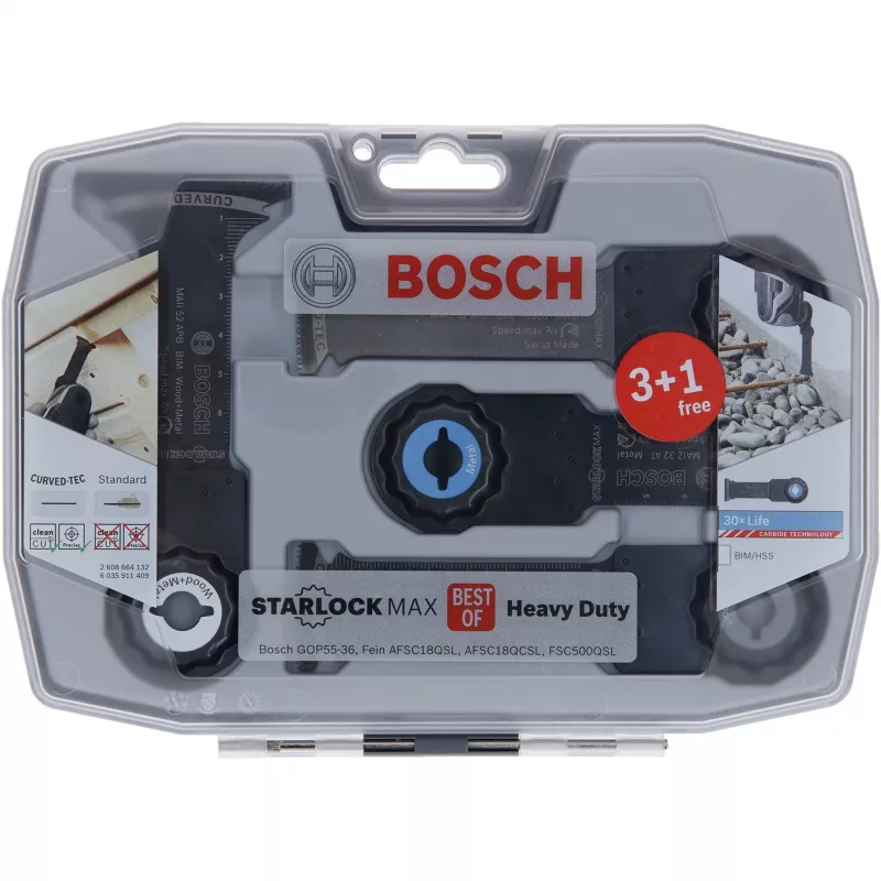 Bosch Starlock Best of Heavy Duty rinkinys, 4 vnt., peilių rinkinys, metalas, mediena, juoda, dėžutė