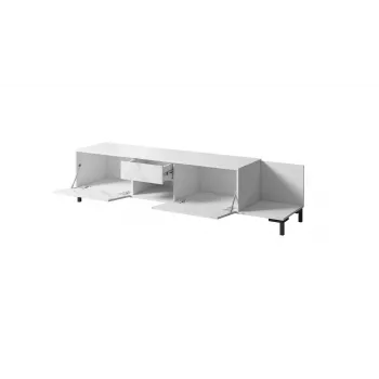 Spintelė TV Cama Meble MARMO 2D1S1K, 195x40x47,5 cm, balta matinė/marmuras baltas viršus