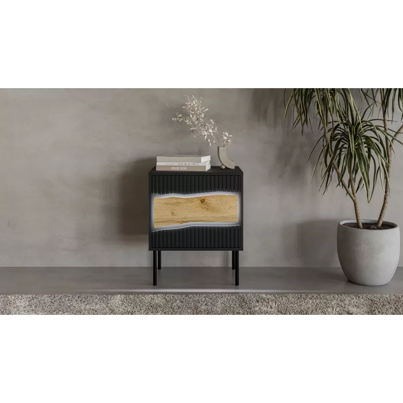 Cama INSERTO Naktinė spintelė, 2 vnt., 50x40x61.5 cm, juodas + LED