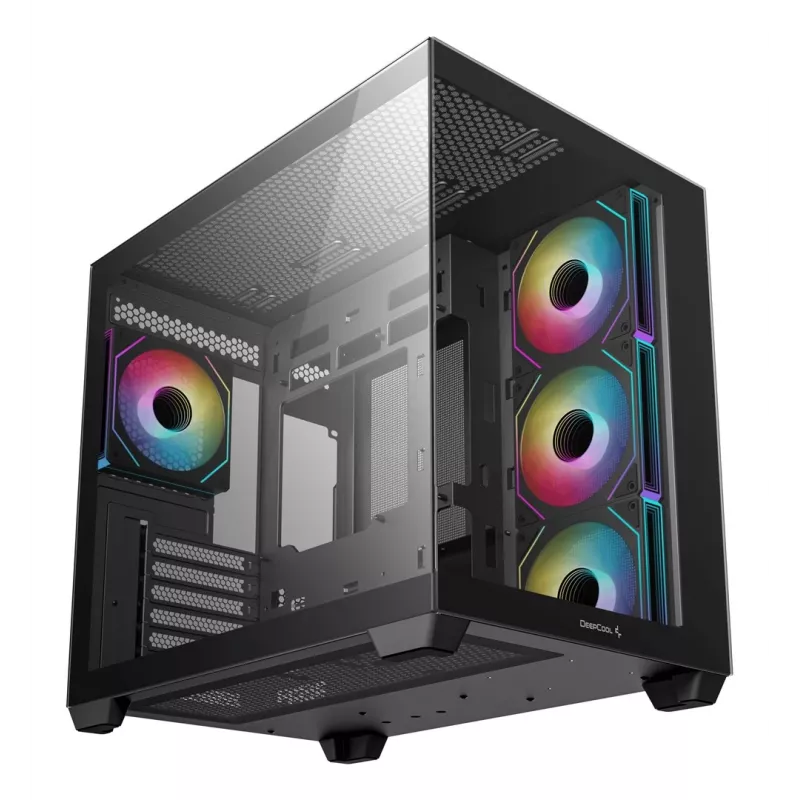 Korpusas DeepCool CG530 4F Midi Tower Juodas — grūdintas stiklas, ATX/ITX/Micro ATX, 3x120mm ventiliatoriai, USB-C