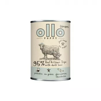 OLLO Puppy Umami jautiena su žaliuoju prieskrandžiu ir antienos kepenėlėmis - šlapi šunų ėdalas - 400g