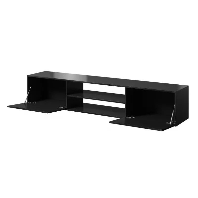 Spintelė televizoriui Cama Meble SLIDE 200K — 200x40x37 cm, blizgi juoda, medžio drožlių plokštė