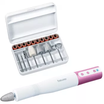 Nagų priežiūros prietaisas Beurer MP 52 – elektrinis manikiūro ir pedikiūro rinkinys, baltas ir violetinis