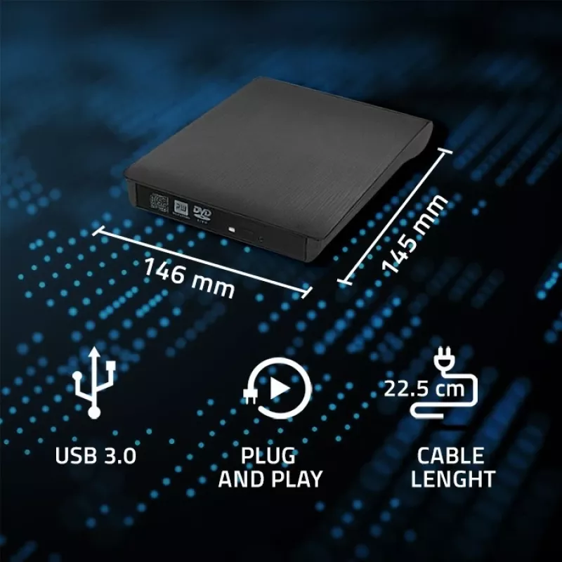 Išorinis DVD-RW įrenginys QOLTEC 51857 – USB 3.0, SATA sąsaja, DVD±R 8x, DVD±RW 4x, DVD-RAM 5x, CD 24x, juodas