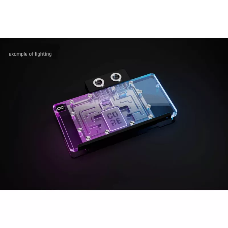 Vandens blokas vaizdo plokštei Alphacool Core RX 9070 XT Hellhound+ Skaidrus Chromas su galine plokšte