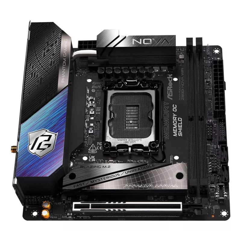 Motininė plokštė ASRock Phantom Gaming Z890I Nova WiFi — Intel Z890, LGA 1851, mini ITX, DDR5, 2x M.2, Wi‑Fi 6E/7, 5Gb LAN, Thunderbolt