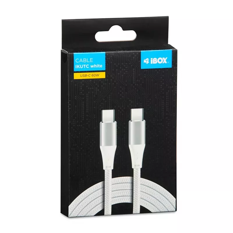 USB-C į USB-C laidas IBOX IKUTC2W 2 m, USB 2.0, 3 A, baltas, tekstilinis pynimas
