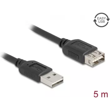 USB A prailginimo kabelis DELOCK 81515 USB 2.0, 5 m, juodas, paauksuoti kontaktai