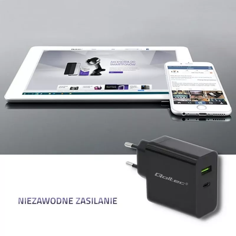 Maitinimo adapteris QOLTEC 51717 45W 20V 3A AC vidinis įkroviklis išmaniesiems laikrodžiams, juodas
