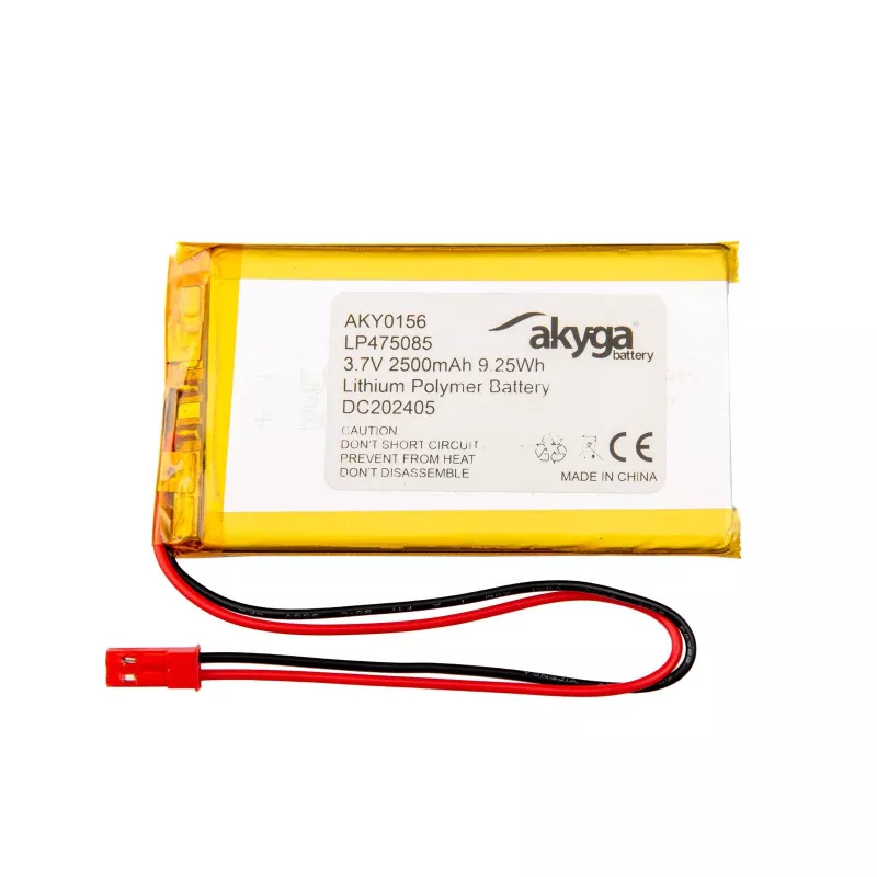 Akyga AKY0156 LP475085 Li-Po akumuliatorius 3,7 V 2500 mAh, PCM, JST 2,54 2 kontaktų, 150 mm
