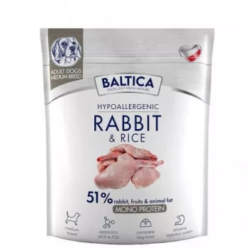 BALTICA Nutraceutic Hipoalerginis M Triušis su ryžiais - sausas šunų maistas - 1kg