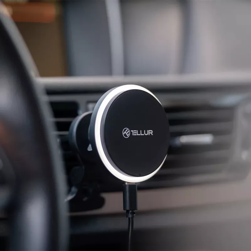 Belaidis automobilinis kroviklis Tellur TLL151431, suderinamas su MagSafe, 15W, juodas, išmaniesiems telefonams