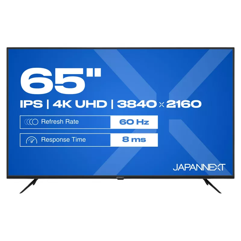 164,0 cm (65 inch) JAPANNEXT JN-IPS650UHD60F 4K IPS monitorius, 3840x2160, 60Hz, HDMI, USB, WLAN, garsiakalbiai, juodas