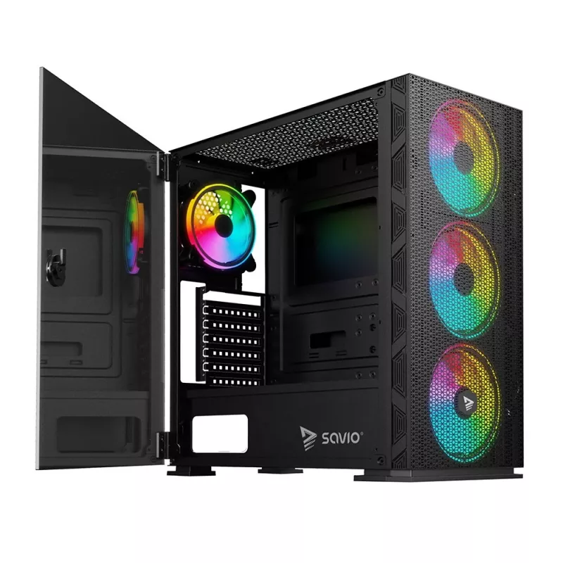 SAVIO Raptor X1 ARGB Glass/Mesh Black kompiuterio korpusas