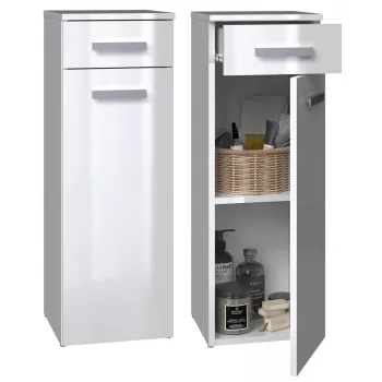Laisvai pastatoma vonios spintelė su lentynomis NEL V DS BIEL POŁ, balta, 300×300×850 mm