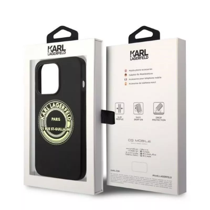 Karl Lagerfeld minkštas silikoninis dėklas RSG Black, skirtas Apple iPhone 14 Pro, KLHCP14LSRSGRCK