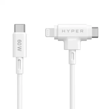 HYPER HyperJuice USB-C / USB-C+Lightning hibridinis kabelis 1.5 m baltas