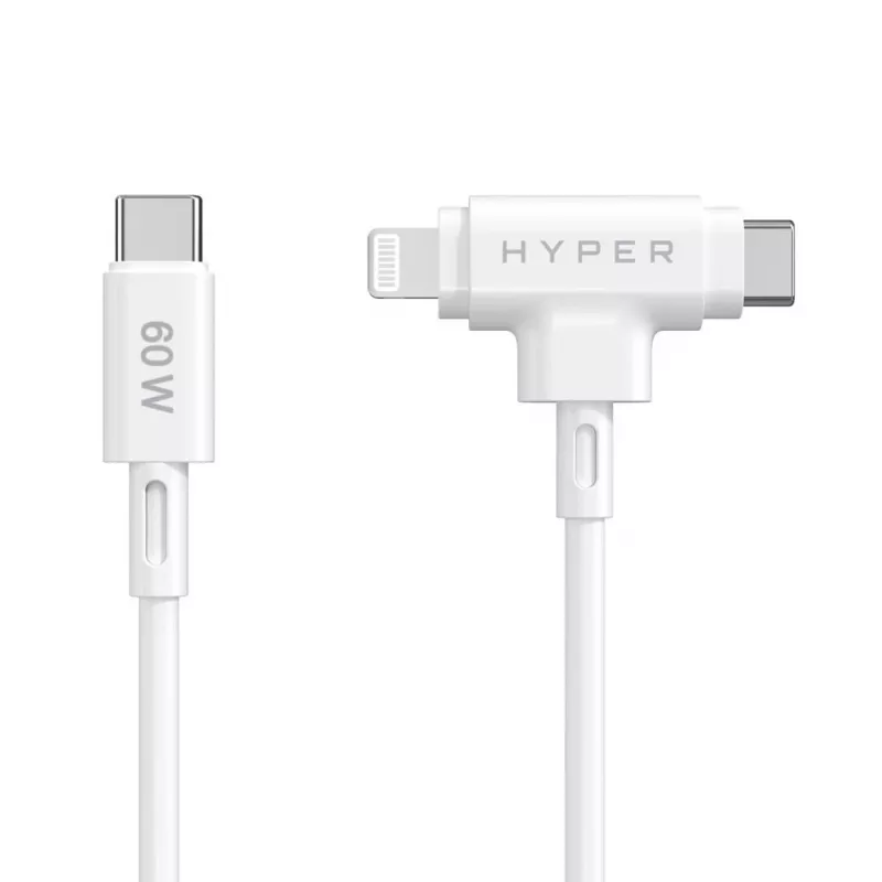 HYPER HyperJuice USB-C / USB-C+Lightning hibridinis kabelis 1.5 m baltas