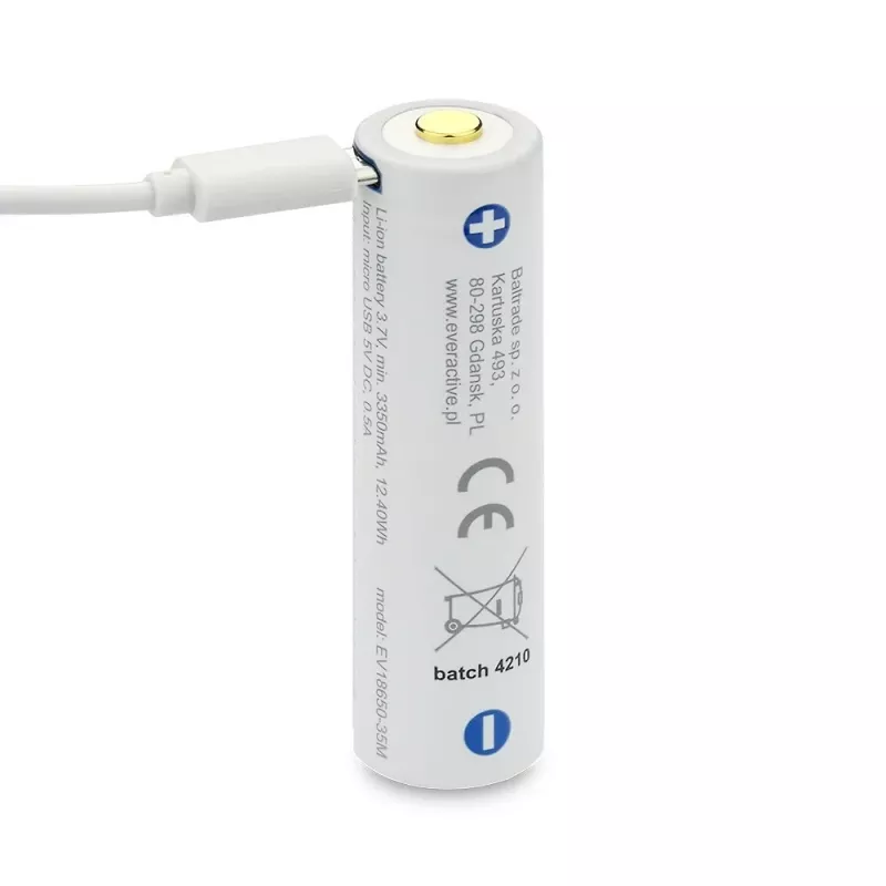 18650 Li-Ion 3,7V everActive 3500mAh baterija (1 vnt.) su mikro-USB ir apsauga