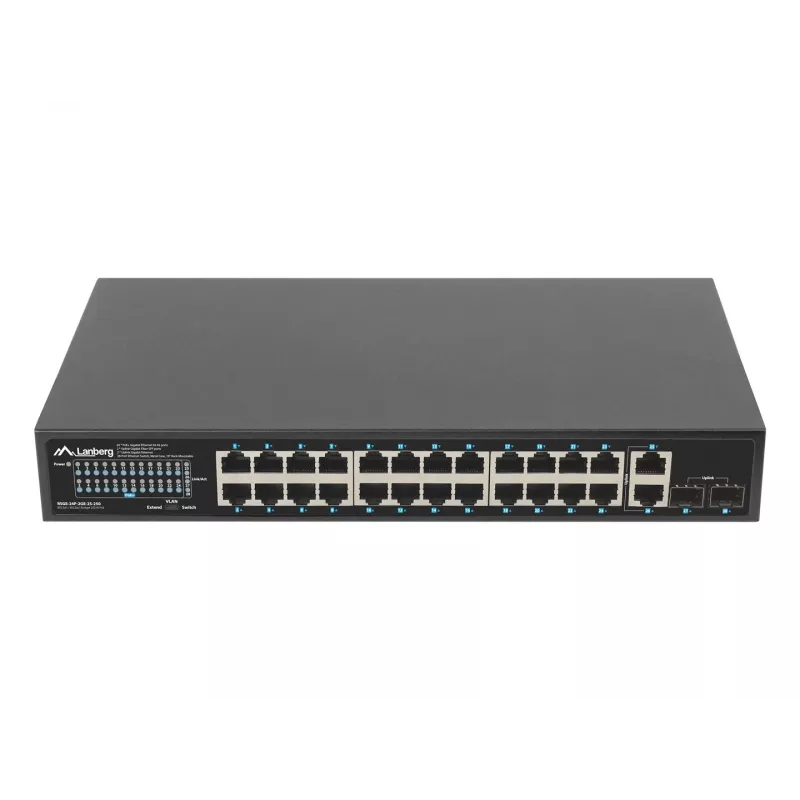 Nevaldomas PoE+ komutatorius Lanberg RSGE-24P-2GE-2S-250, 24 prievadai, montavimas į stovą