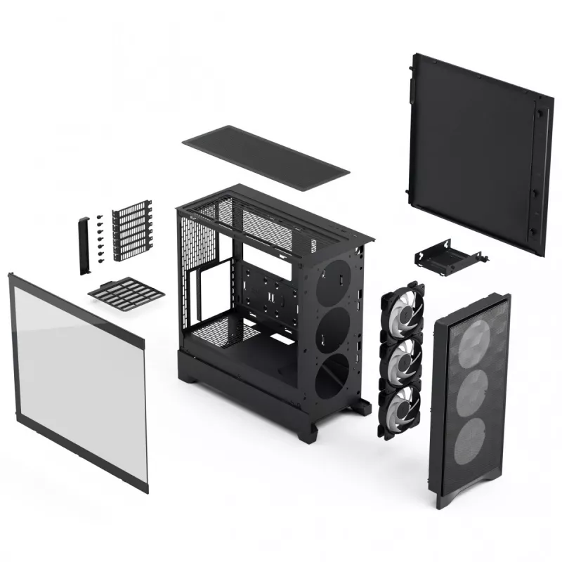 Fractal Design Pop 2 Air Black Solid vidutinis bokštas PC korpusas — ATX palaikymas, 3x 120 mm priekiniai ventiliatoriai, 2.5/3.5 colių diskų vietos, 215×481×462 mm