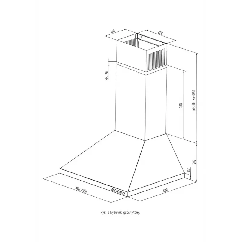 Gartraukis MAAN VELA 2 50, 496 mm, aliumininis riebalų filtras, 315 m³/h, 3 greičiai, 50–58 dB, baltas