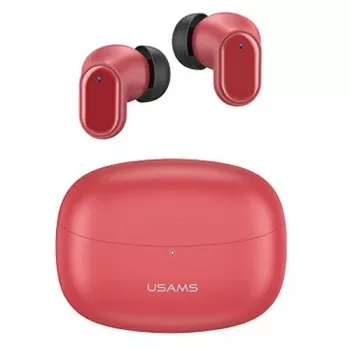 Belaidės TWS ausinės Usams BH serijos BHUBH03 Bluetooth 5.1, raudonos – į ausį, su įkrovimo dėklu