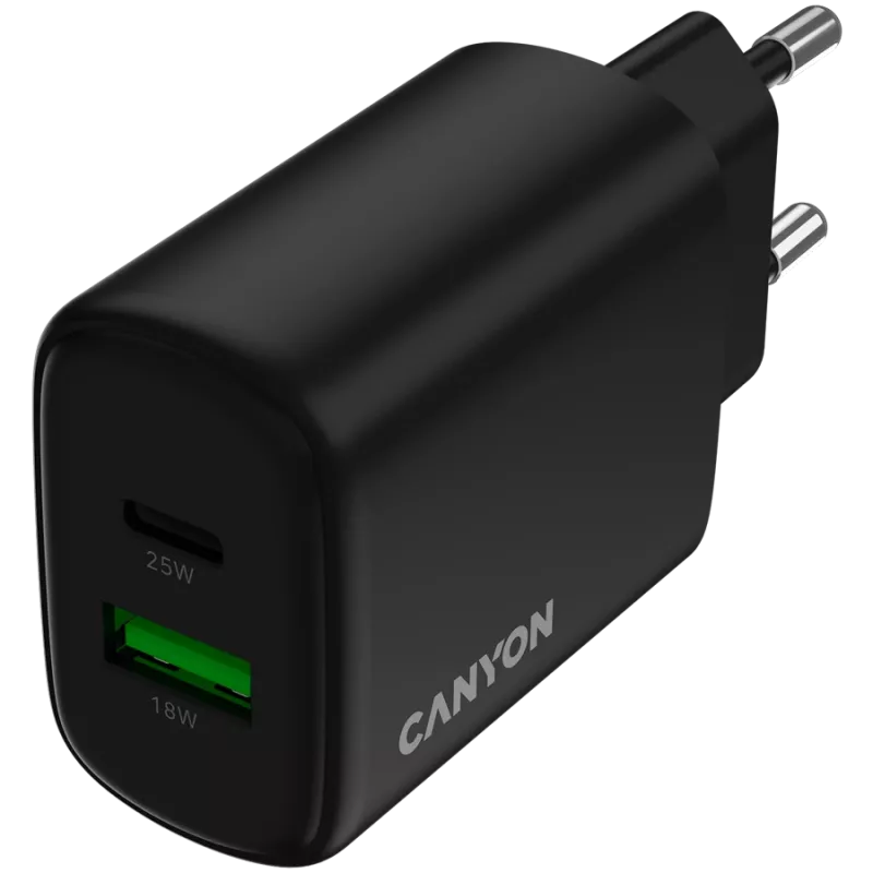 CANYON OnCharge 250 25W 1xPD 1xQC EU juodas
