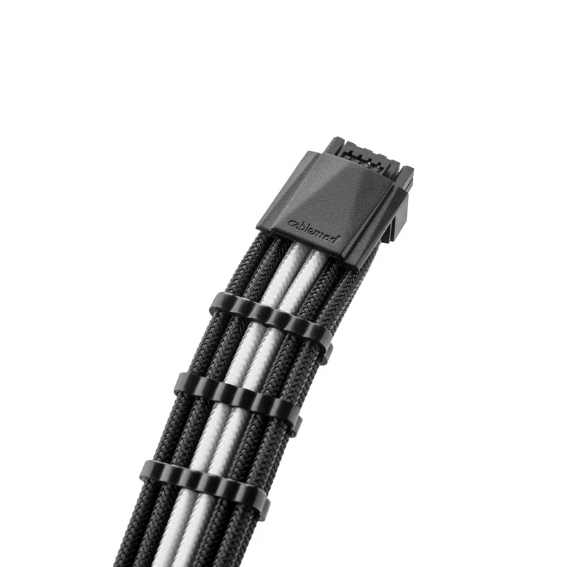 CableMod PRO ModMesh 12VHPWR kabelio ilginimo rinkinys — juoda/balta, PCIe 12VHPWR 16 kaiščių ilginimo rinkinys