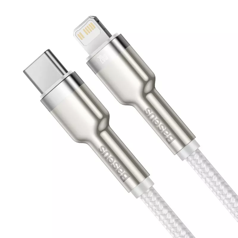 USB-C į Lightning kabelis Baseus Cafule 1 m, 20 W, cinko korpusas, baltas