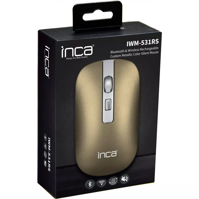 Inca IWM-531RS belaidė ir Bluetooth pelytė, 1600 DPI, įkraunama, tyli, Space Metallic