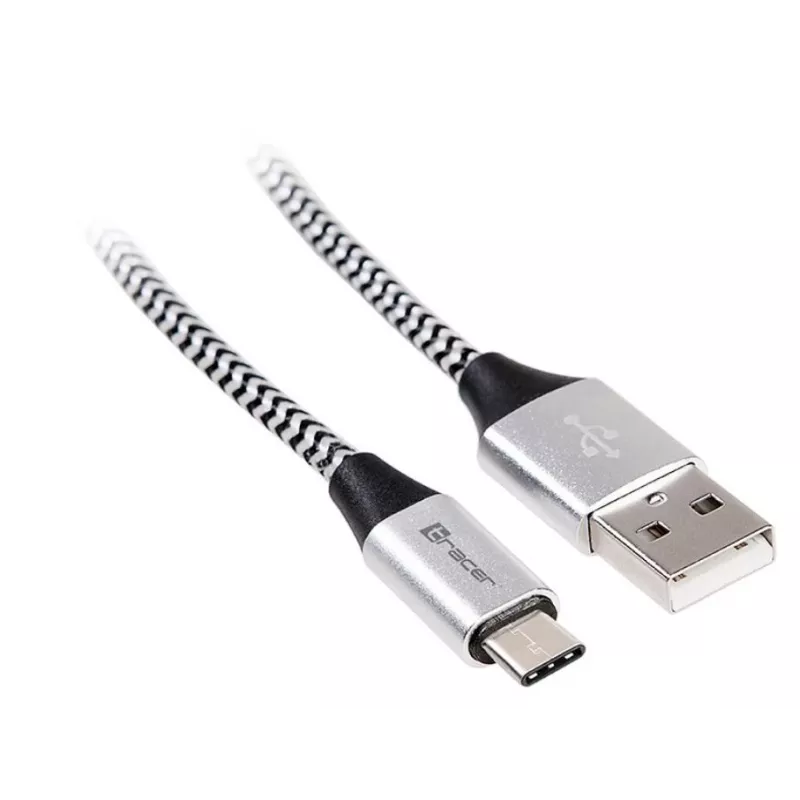 USB 2.0 laidas Type-C vyriškas – C vyriškas 1,0 m juodai sidabrinis