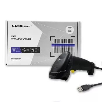 Qoltec 1D lazerinis brūkšninių kodų skaitytuvas | USB | Juodas