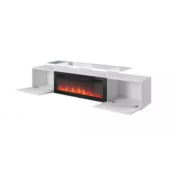 TV spintelė Cama Meble ROVA su elektriniu židiniu 190x37x48 cm balta/blizganti balta