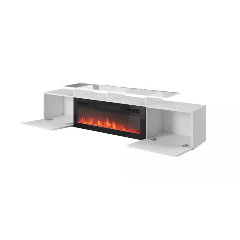 TV spintelė Cama Meble ROVA su elektriniu židiniu 190x37x48 cm balta/blizganti balta