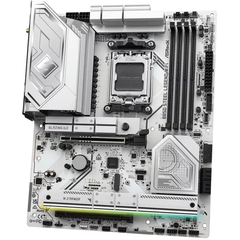 Pagrindinė plokštė ASROCK B850 Steel Legend WiFi ATX — AMD B850, lizdas AM5, DDR5, 4x DIMM, 4x M.2, Wi‑Fi 7, 2.5Gb LAN
