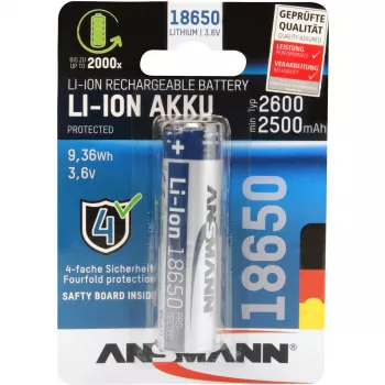 ANSMANN 18650 baterija, Li-Ion, 2600 mAh, 9,36 Wh, sidabrinė (1307-0000)