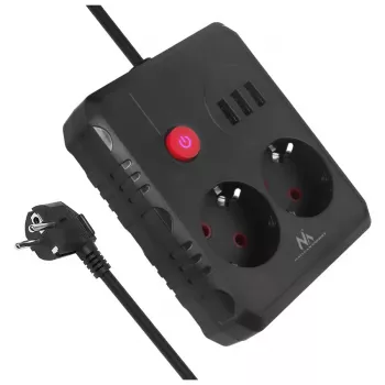 Ilgintuvas MACLEAN MCE388 B — 2 AC lizdai, 3×USB A, 110–120V 50/60Hz, 2500W, 3 m laidas, juodas