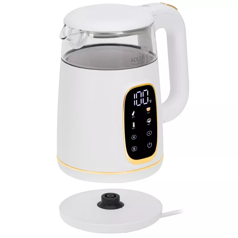Elektrinis virdulys Adler AD 1305WG – 1.7 L, 2200 W, stiklas/plastikas, baltas/auksinis/permatomas