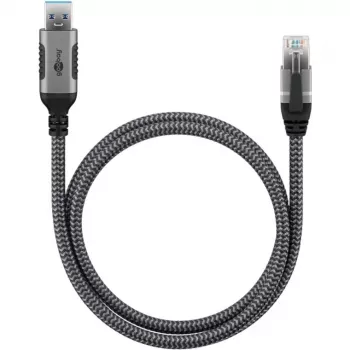 Etherneto kabelis USB-A 3.2 Gen1 kištukas > RJ-45 kištukas, LAN adapteris juodas/sidabrinis, 3 m, pintas tekstilinis apvalkalas