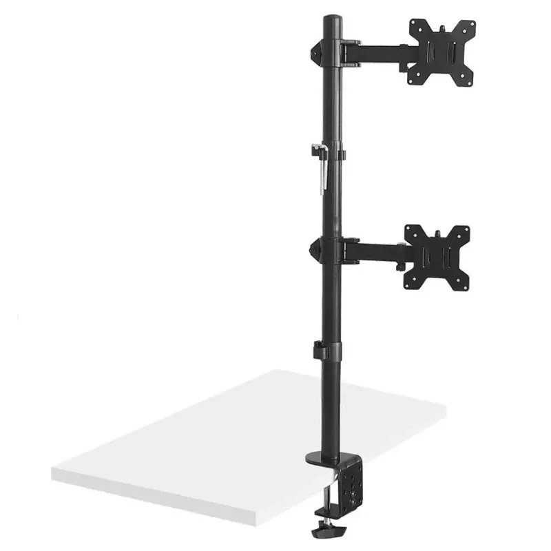 Maclean MC-967 Dvigubas vertikalus monitorių laikiklis ant stalo, VESA 100x100, 13-27 inch, 2x 9 kg, miltelinis dažymas, pakreipiamas, sukamas, reguliuojamas