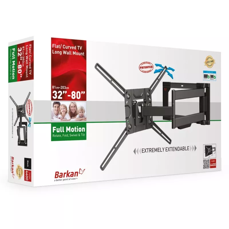 TV laikiklis Barkan Mounting Systems 4400, 50 kg, 2,03 m, juodas