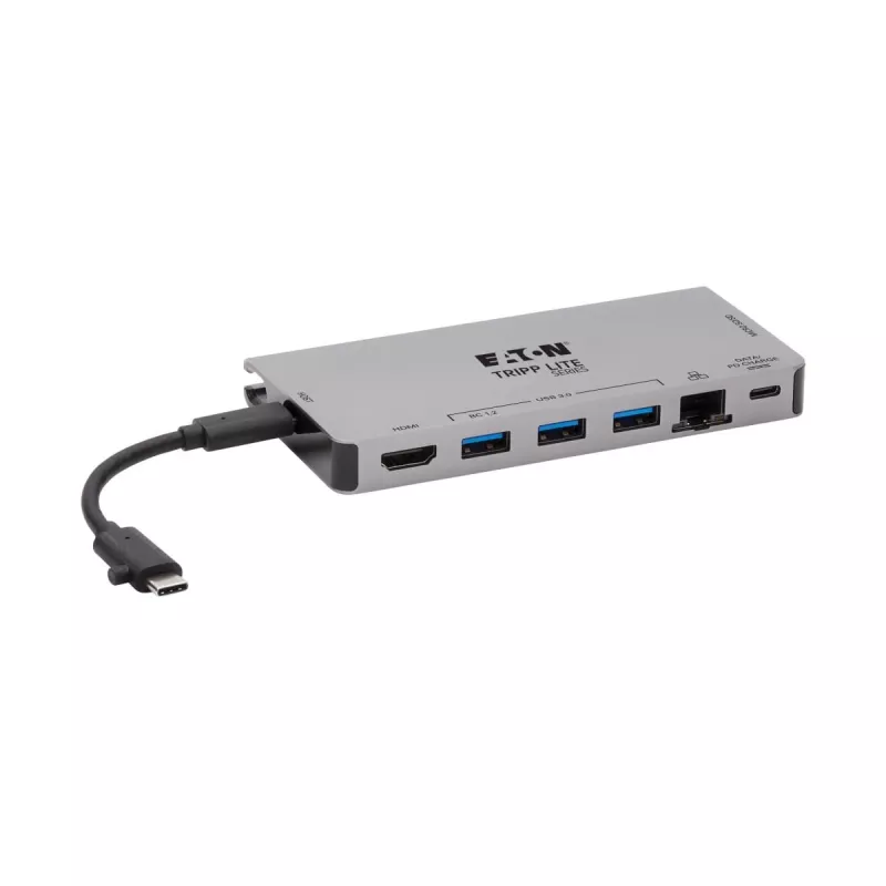 USB-C Dock 4K HDMI, USB 3.2 Gen 1, USB-A Hub, GbE, atminties kortelių skaitytuvas, 100W PD įkrovimas, nuimamas laidas U442-DOCK5D-GY