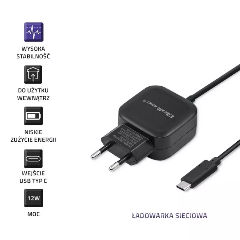Qoltec 50190 Mobiliojo įrenginio įkroviklis iš tinklo, 3.4 A, USB, USB-C laidas