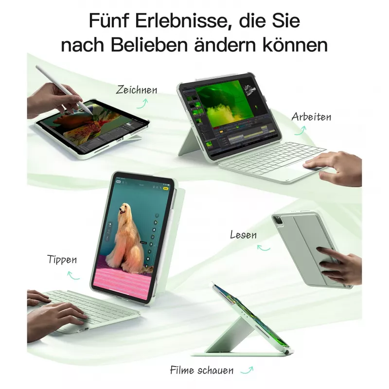 Inateck KB04122 klaviatūros dėklas su klaviatūra iPad 11, QWERTZ, žalias