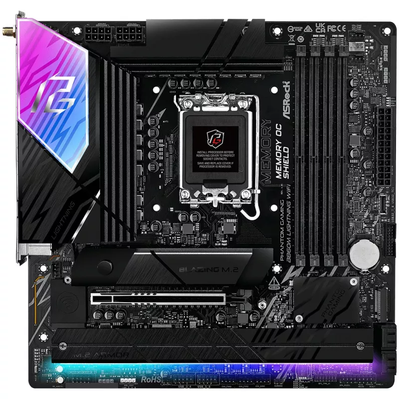 Motininė plokštė ASRock B860M Lightning WiFi – Intel B860, LGA1851, microATX, DDR5, 4 DIMM, Wi‑Fi 6E, 2.5Gb LAN, Thunderbolt 4