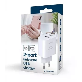 Gembird TA-UC-2A12-01 USB įkroviklis 2×USB 2.4A 24W baltas