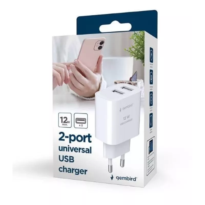 Gembird TA-UC-2A12-01 USB įkroviklis 2×USB 2.4A 24W baltas