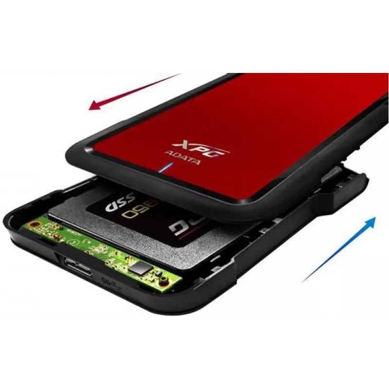ADATA EX500 išorinis HDD/SSD korpusas juodas, raudonas 2.5 colio